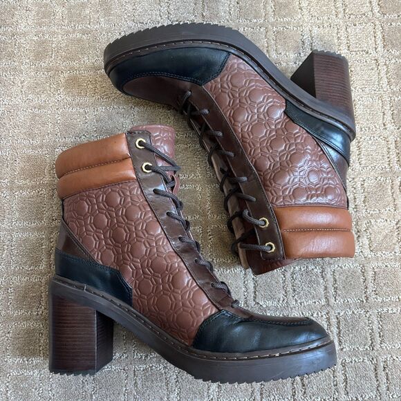 Louise et Cie Vampa Lace-up Combat Boot Women 11 Brown Chucky Stacked Heel Ankle - Picture 1 of 10